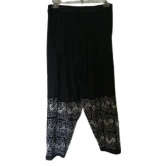 Black Linen Embroidered Womens Bohemian Festival Pants Size Med 10/12 - Picture 3 of 5
